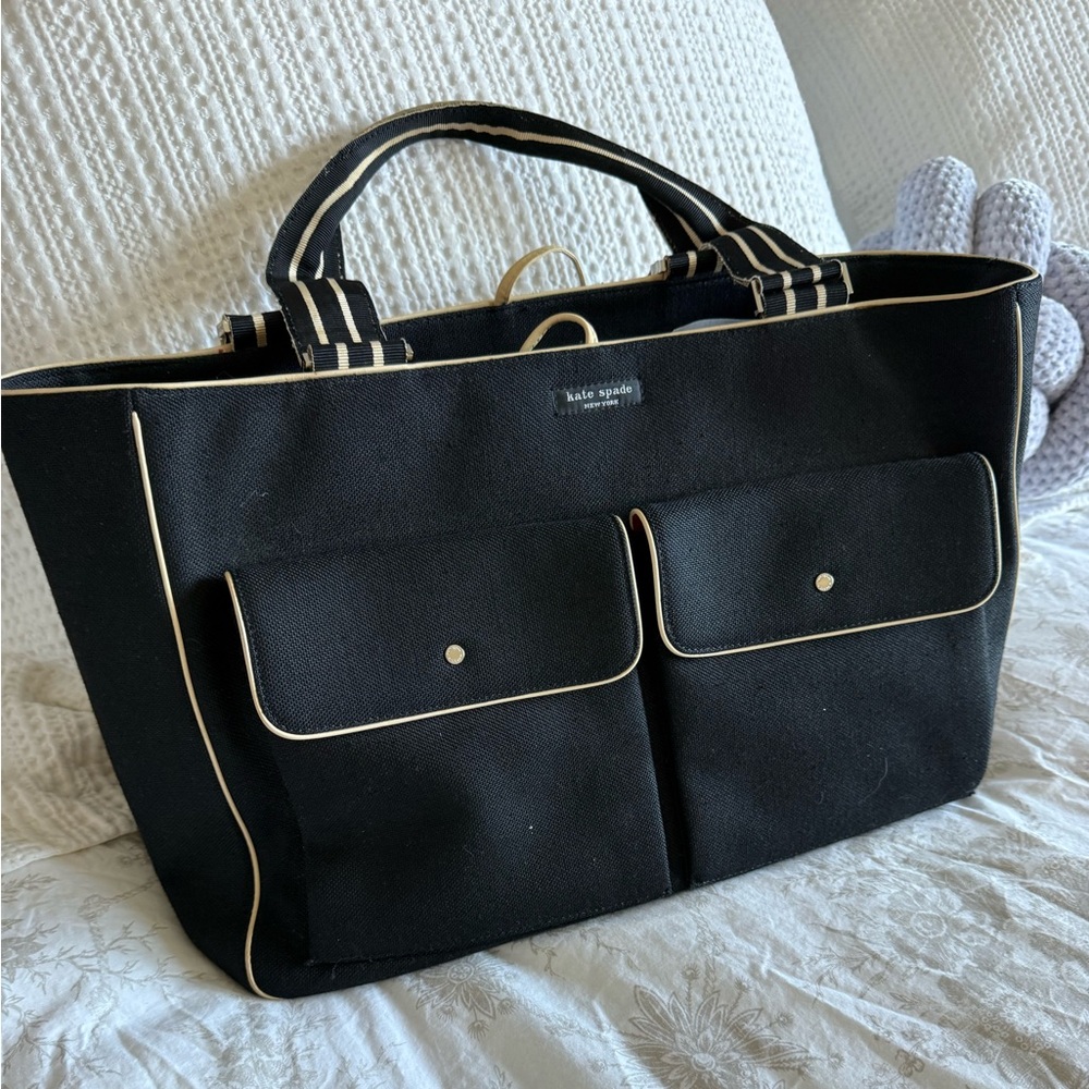 Kate Spade Black and Cream Canvas Tote